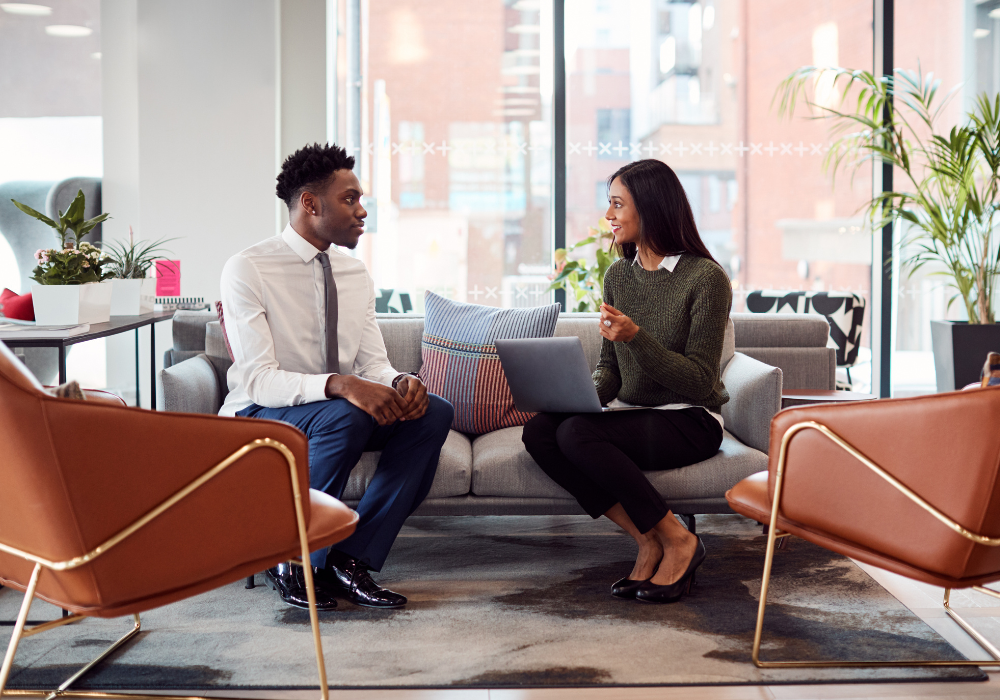couch-interview-gallery Student interviewing on a couch