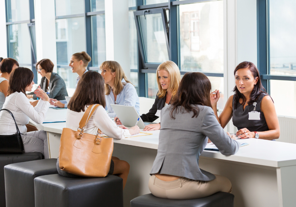 job-fair-table-gallery Students interviewing at a job fair table