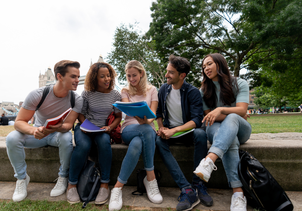 students-sitting-line-outside-gallery Study abroad program students sitting outside together